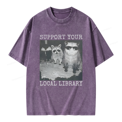 Pagewings Support Your Local Library Unisex Washed T-shirt
