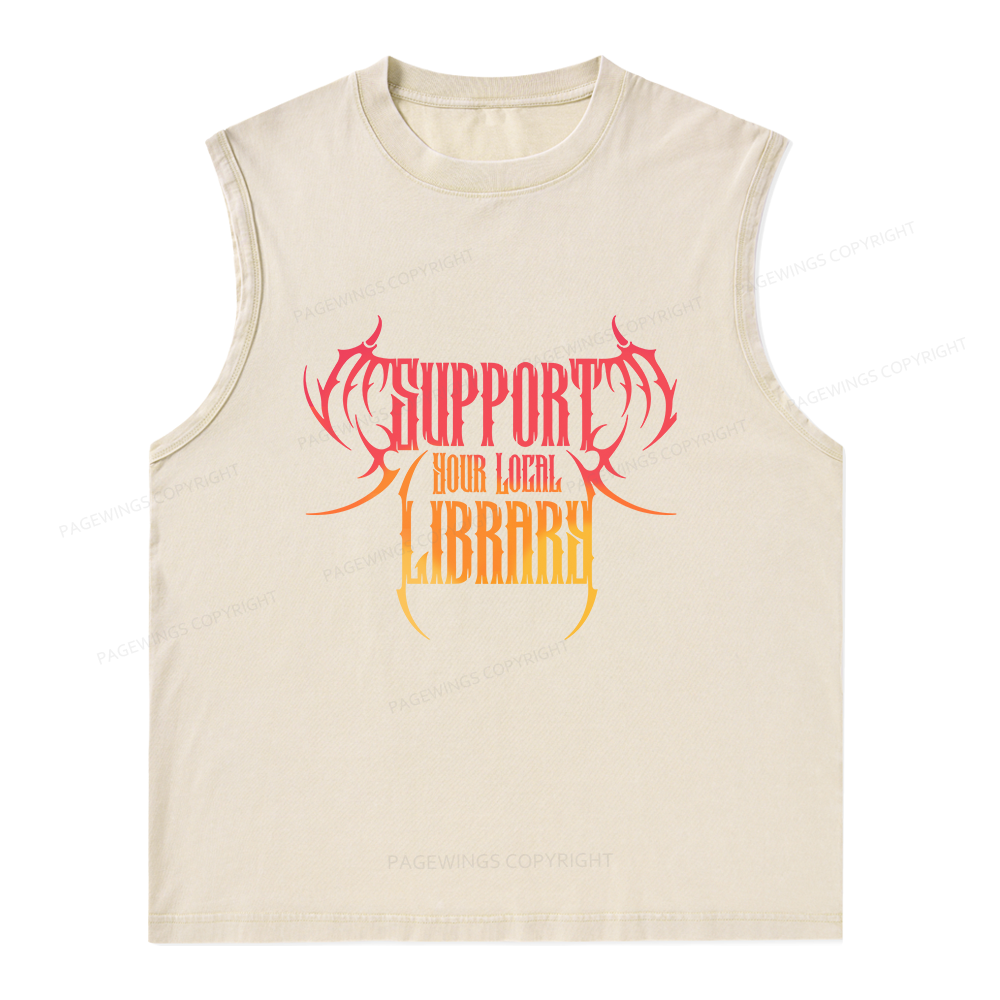 Pagewings Support Your Local Library Unisex Washed Tank Top