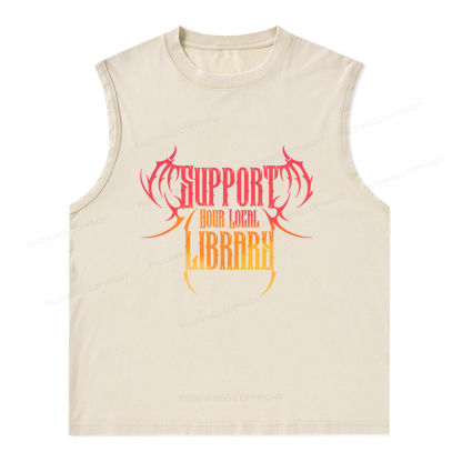 Pagewings Support Your Local Library Unisex Washed Tank Top