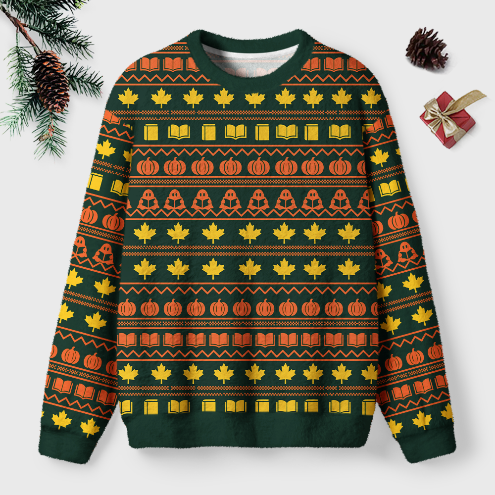 Pagewings Halloween Bookish Unisex Ugly Light Knit Sweatshirt