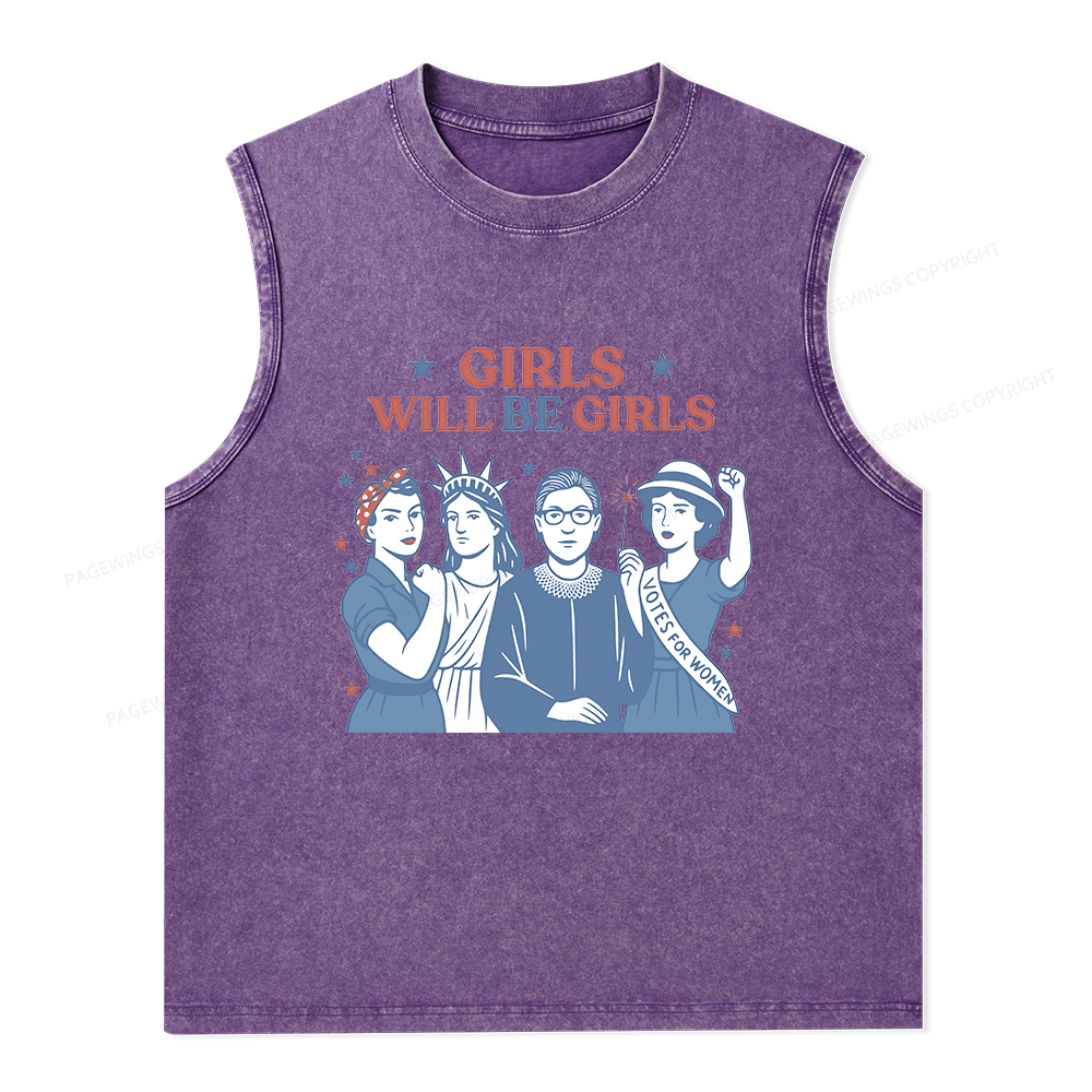 Pagewings Girls Will Be Girls Unisex Washed Tank Top