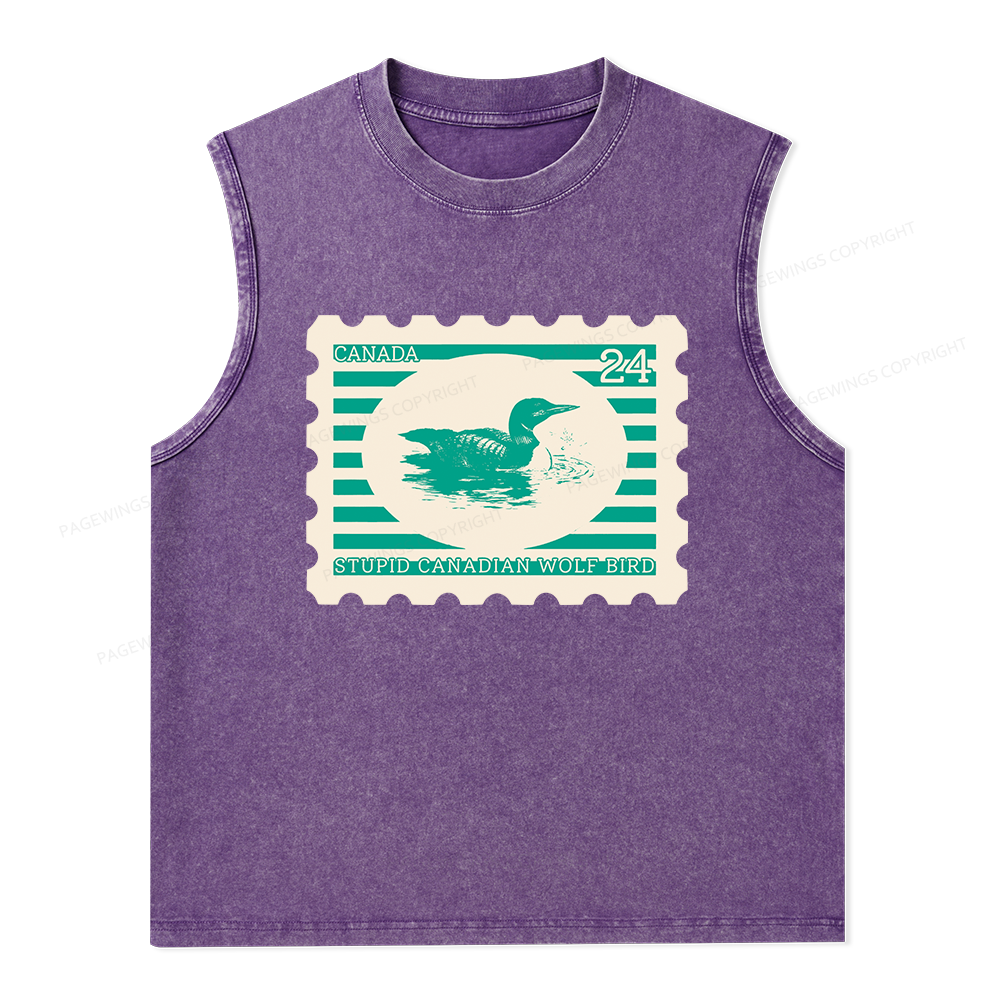 Pagewings Stupid Canadian Wolf Bird Unisex Washed Tank Top