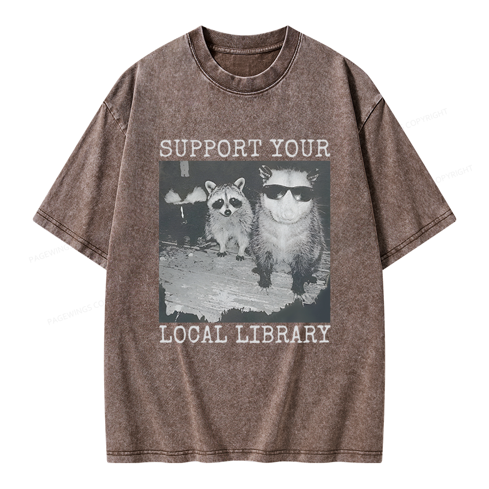 Pagewings Support Your Local Library Unisex Washed T-shirt
