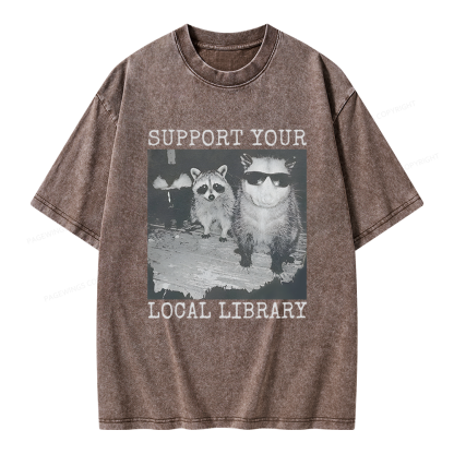 Pagewings Support Your Local Library Unisex Washed T-shirt