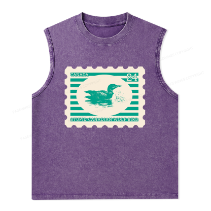 Pagewings Stupid Canadian Wolf Bird Unisex Washed Tank Top