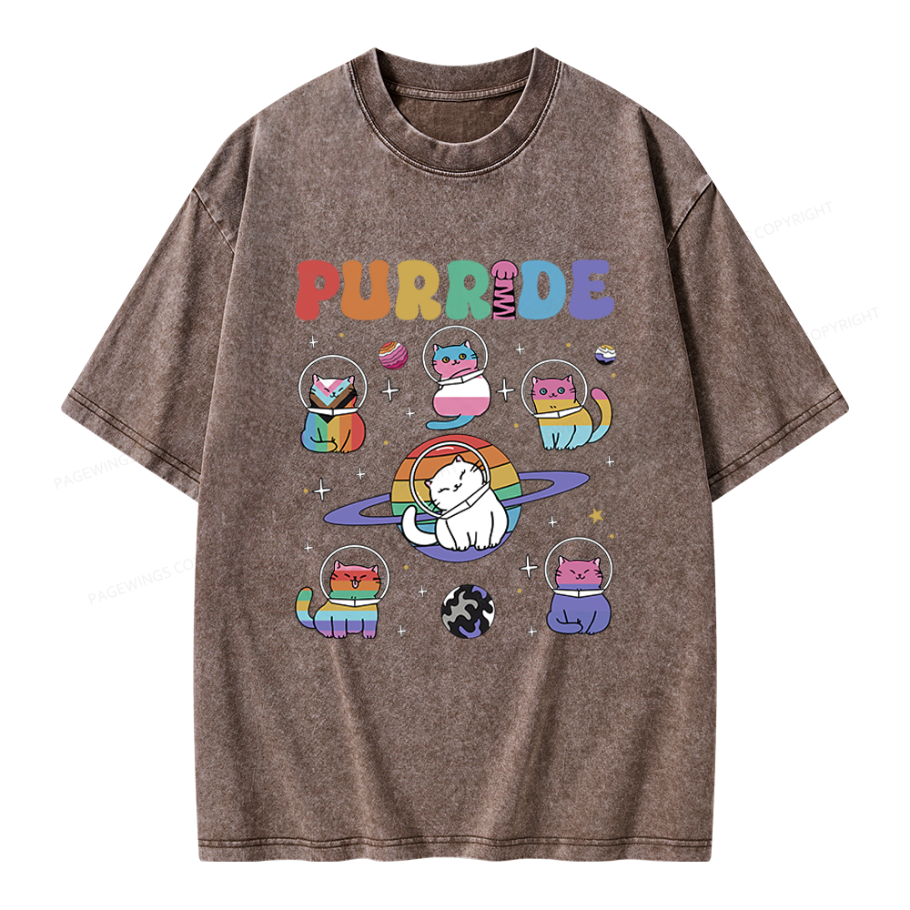 Pagewings Rainbow Cats Unisex Washed T-shirt