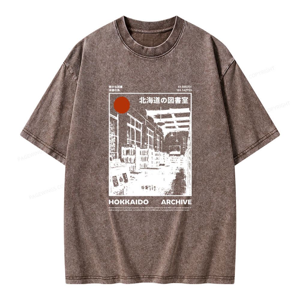 Pagewings Japanese Library Unisex Washed T-shirt