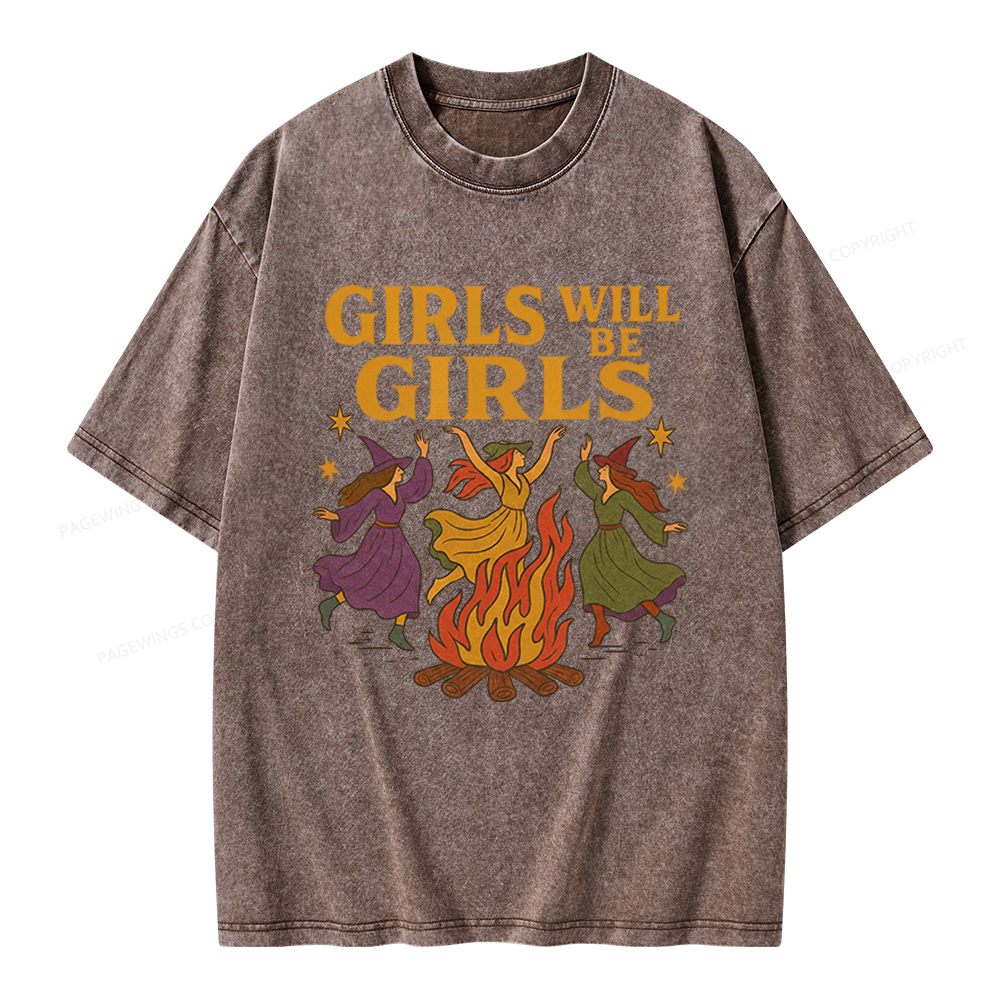 Pagewings Girls Will Be Girls Unisex Washed T-shirt