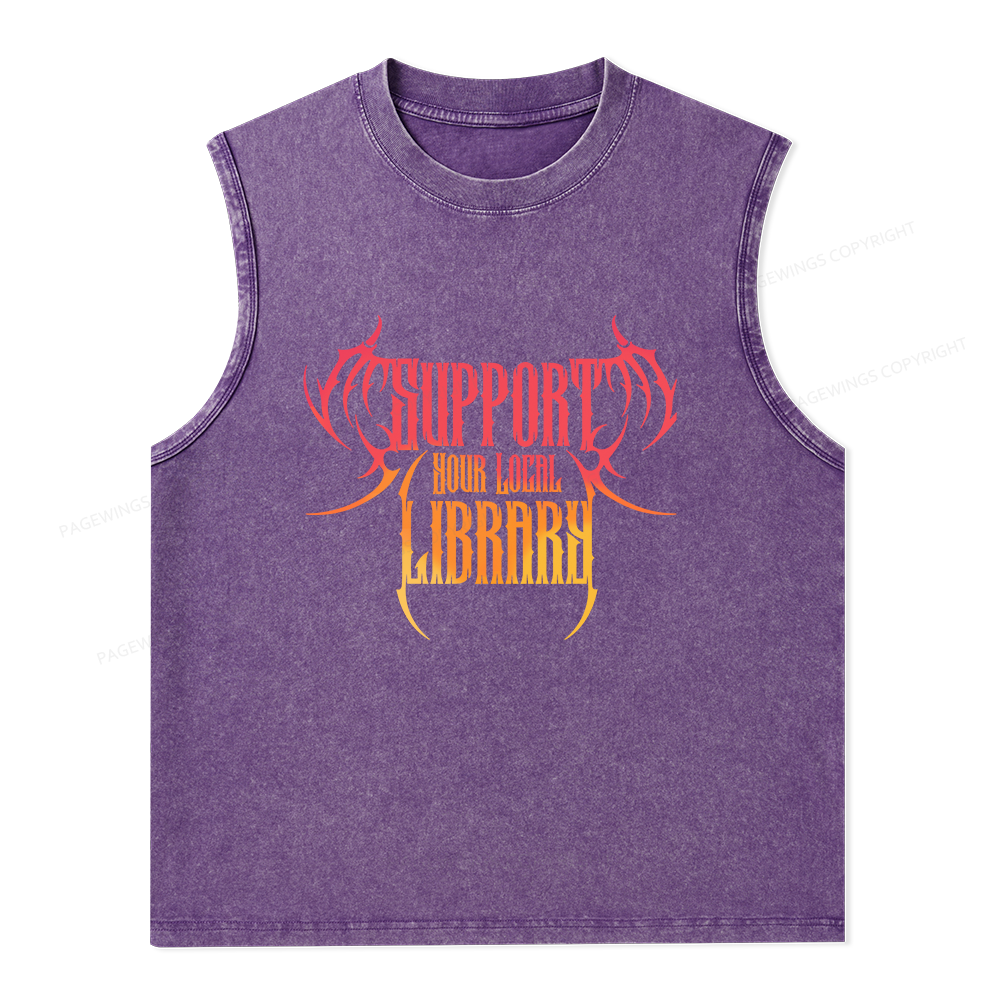 Pagewings Support Your Local Library Unisex Washed Tank Top