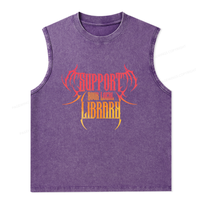 Pagewings Support Your Local Library Unisex Washed Tank Top