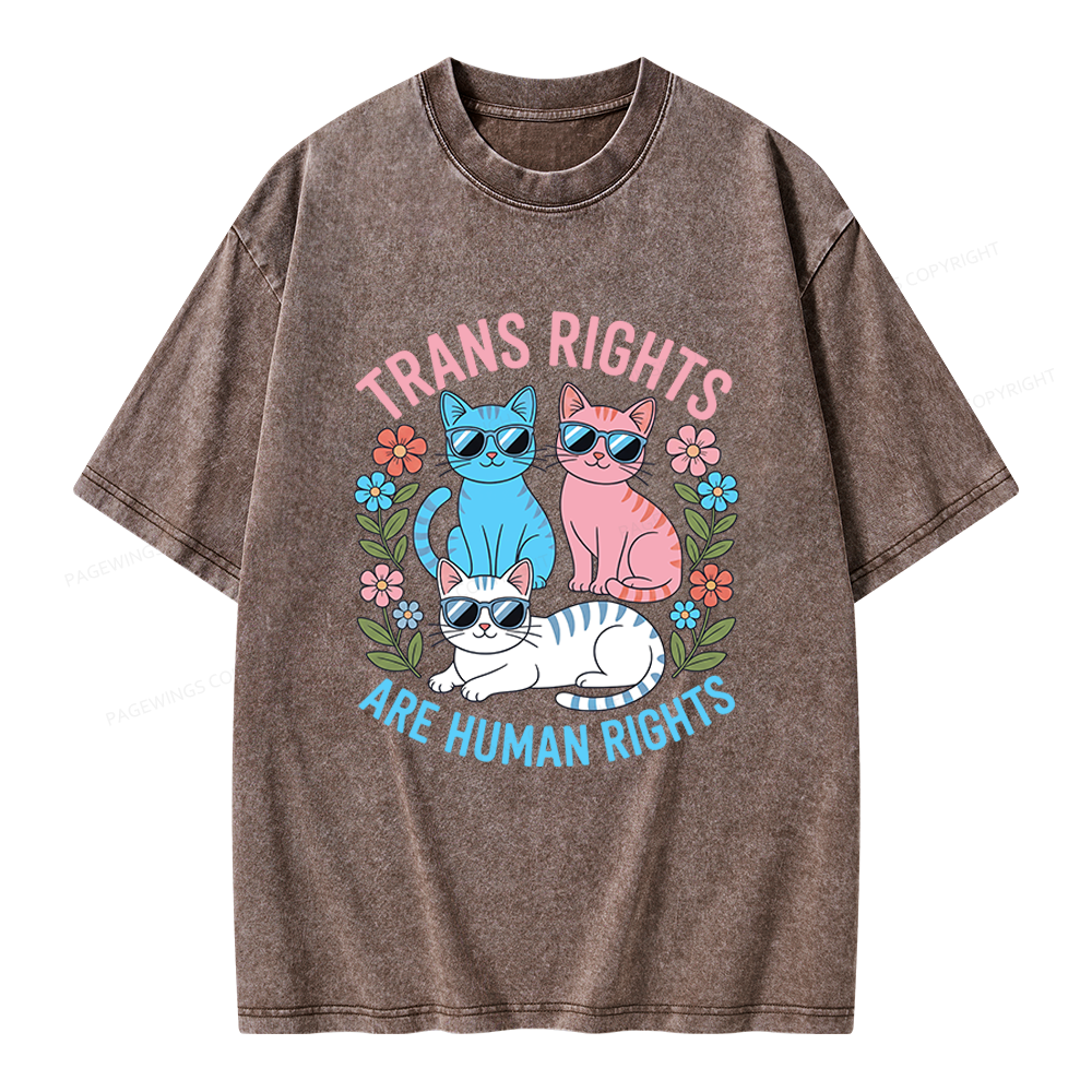 Pagewings Trans Rights Are Human Rights Cat Unisex Washed T-shirt