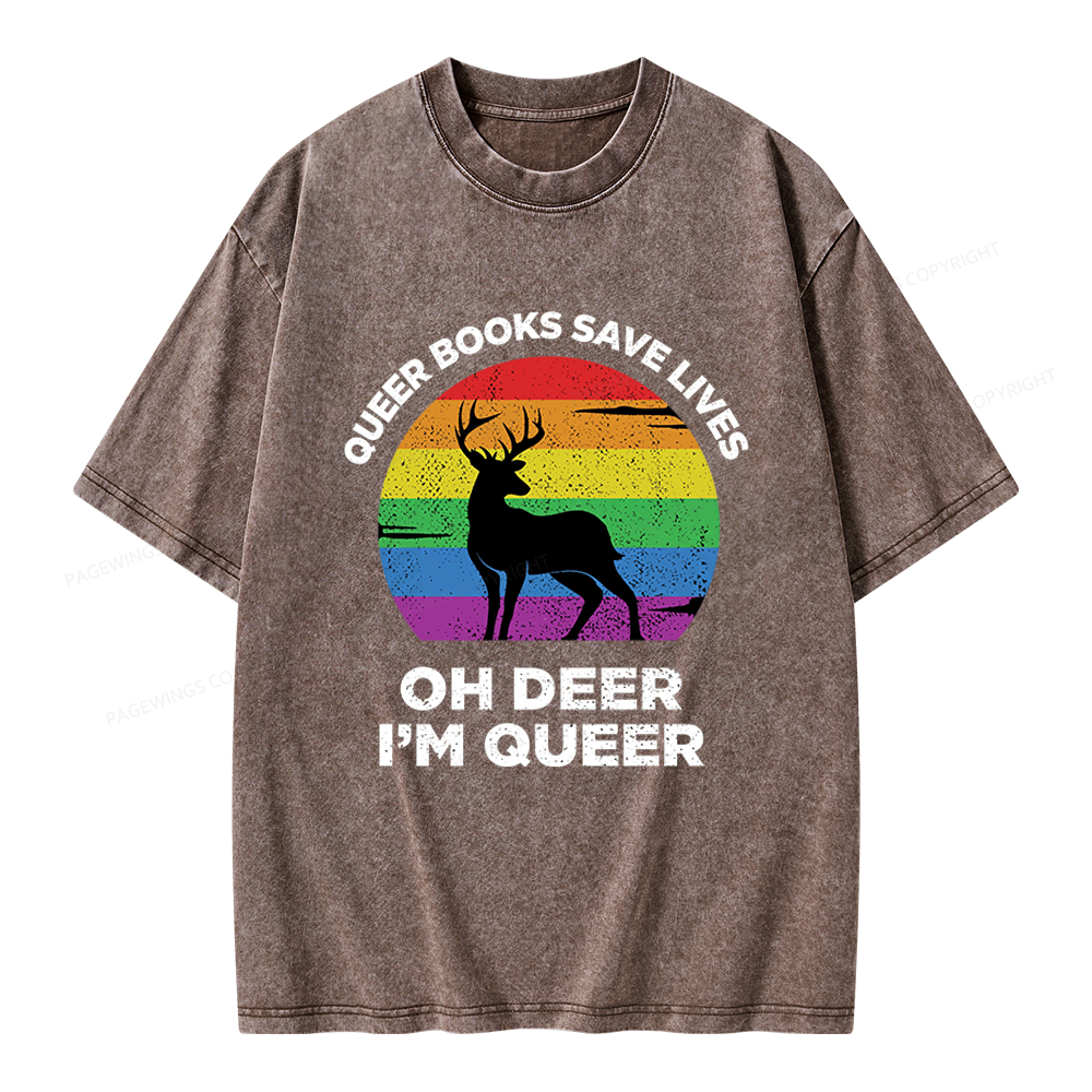 Pagewings Oh Deer I’m Queer Unisex Washed T-shirt