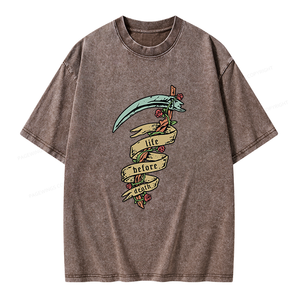 Pagewings Life Before Death Unisex Washed T-shirt