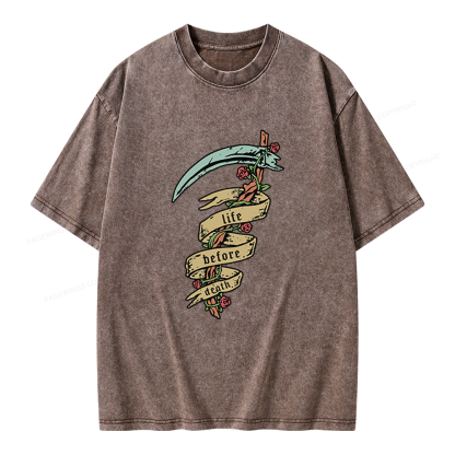 Pagewings Life Before Death Unisex Washed T-shirt