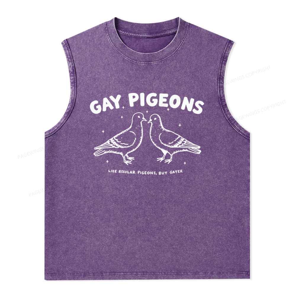 Pagewings Gay Pigeons Unisex Washed Tank Top