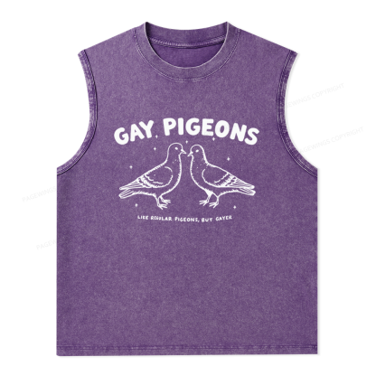 Pagewings Gay Pigeons Unisex Washed Tank Top