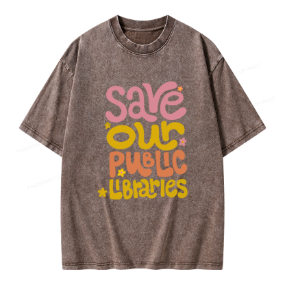 Pagewings Save Our Public Libraries Unisex Washed T-shirt