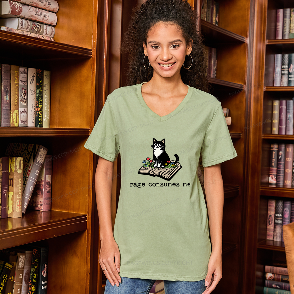 Pagewings Rage Consumes Me V-neck T-shirt