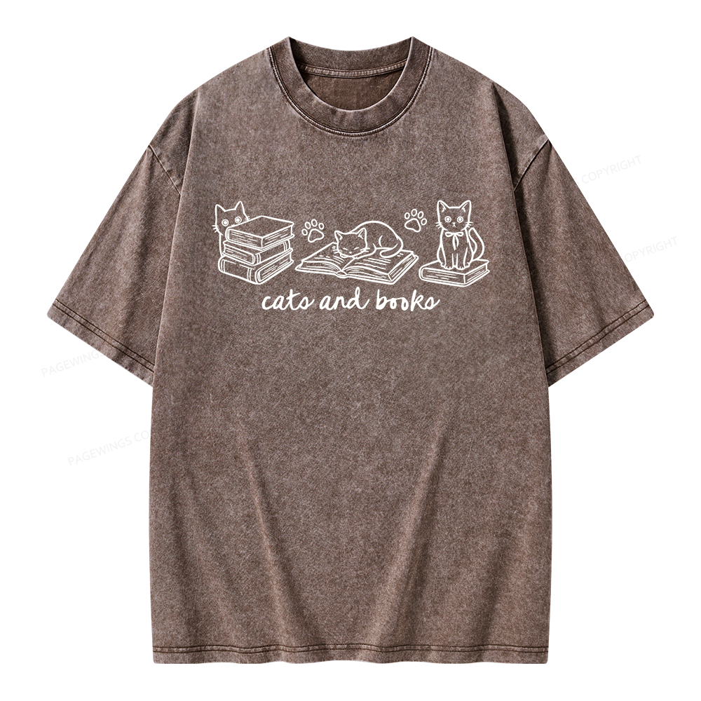 Pagewings Cats and Books Unisex Washed T-shirt