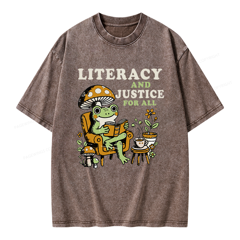 Pagewings Literacy And Justice For All Unisex Washed T-shirt