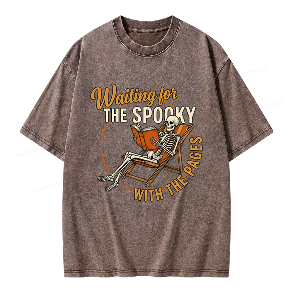 Pagewings Waiting For The Spooky With The Pages Unisex Washed T-shirt