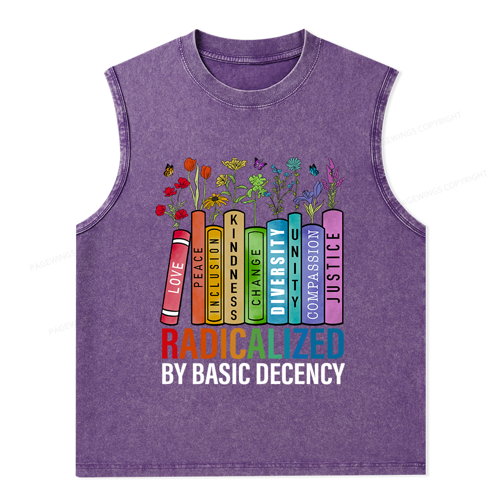 Pagewings Radicalized by Basic Decency Unisex Washed Tank Top