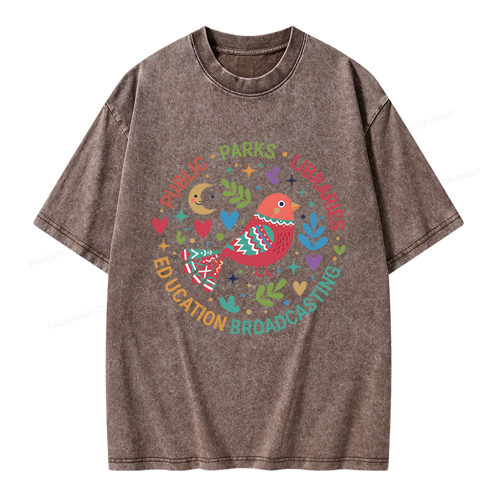 Pagewings Public Parks Libraries Education Broadcasting Unisex Washed T-shirt