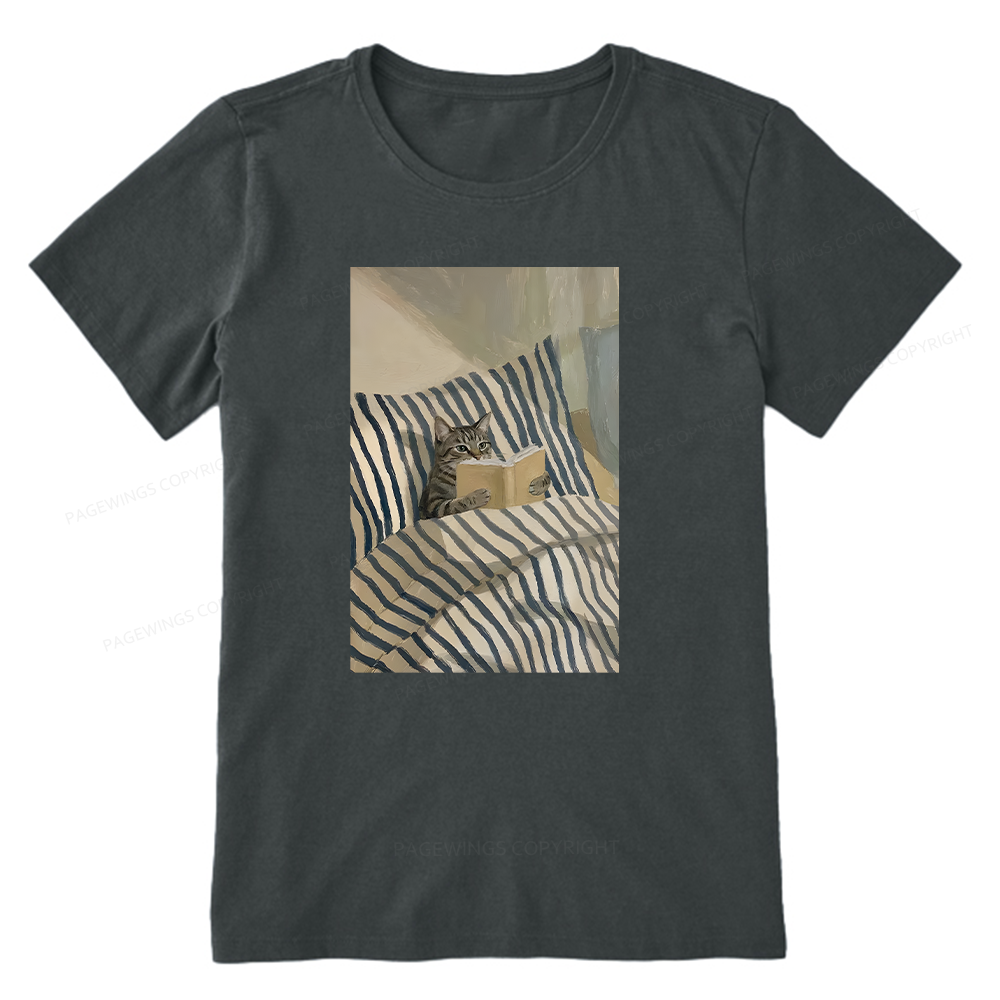 Pagewings Cat Reading Book In Bed Unisex Classic T-shirt