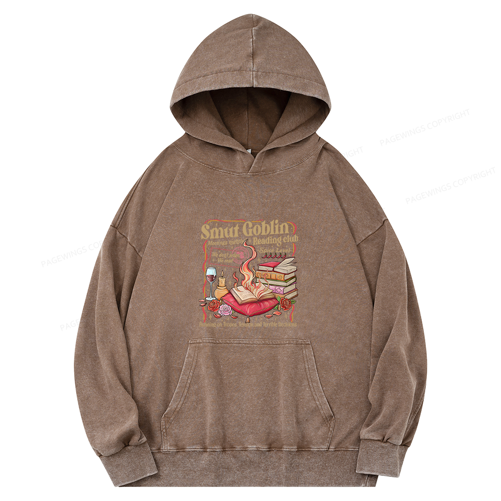 Pagewings Smut Goblin Dark Romance Bookish Unisex Washed Hoodie