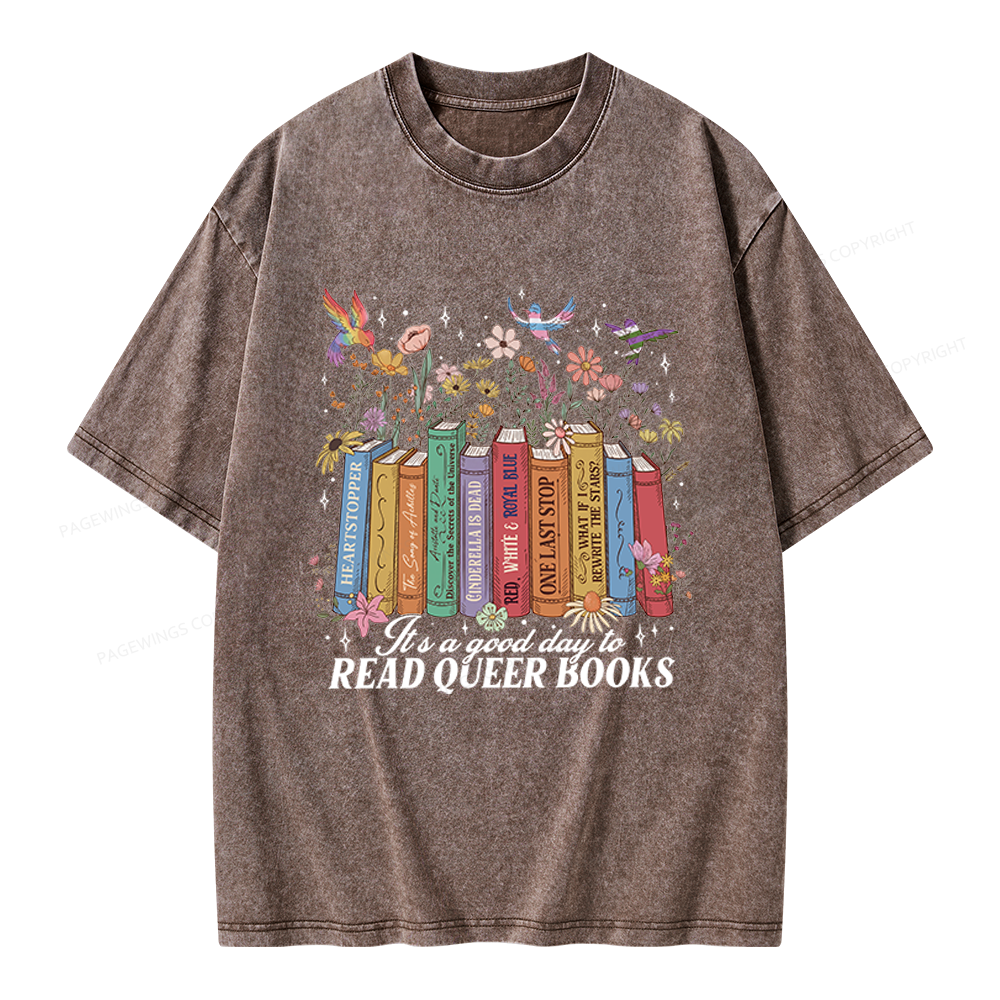 Pagewings Read Queer Books Unisex Washed T-shirt