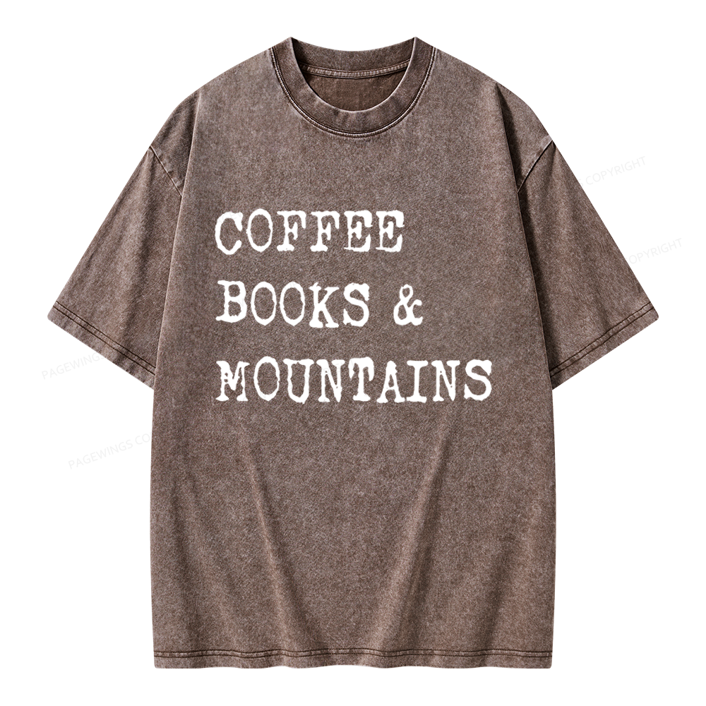 Pagewings Coffee Books Mountains Unisex Washed T-shirt