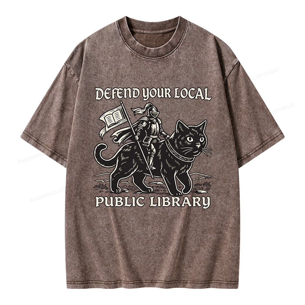 Pagewings Defend Your Local Public Library Unisex Washed T-shirt