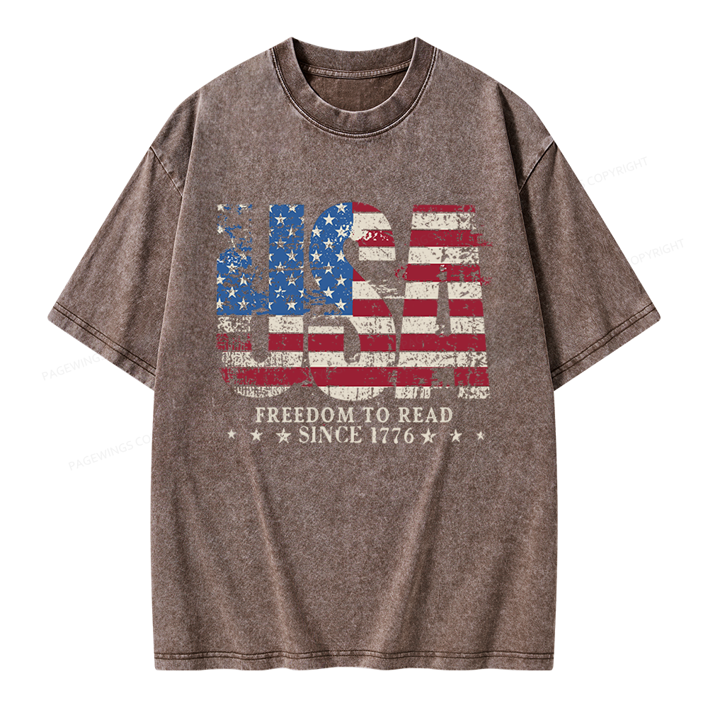 Pagewings Retro American Flag Unisex Washed T-shirt