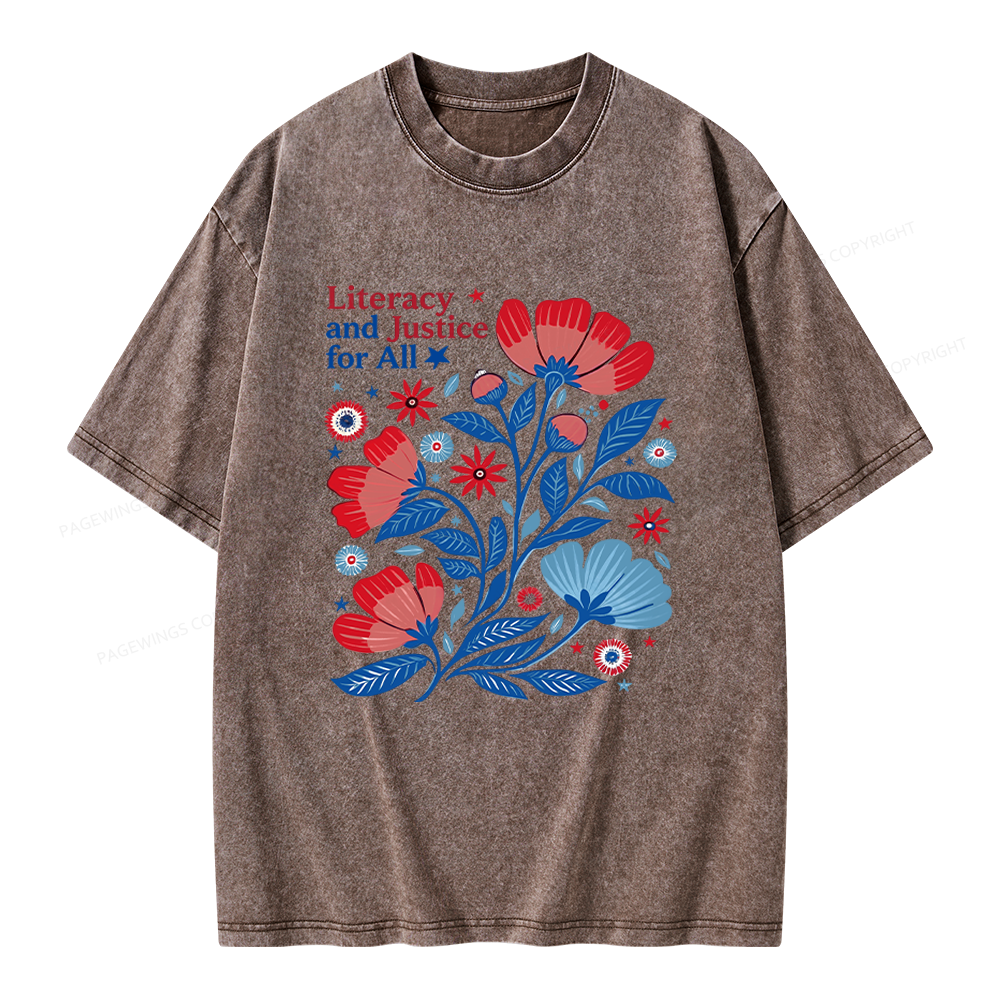 Pagewings Literacy and Justice for All Unisex Washed T-shirt