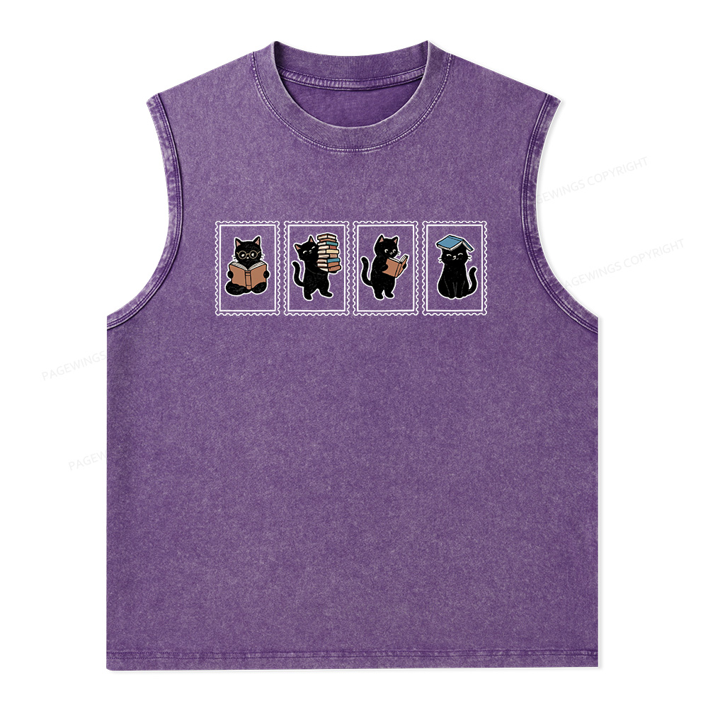 Pagewings Black Cats and Books Unisex Washed Tank Top