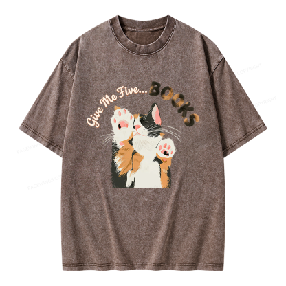 Pagewings Give Me Five Books Unisex Washed T-shirt