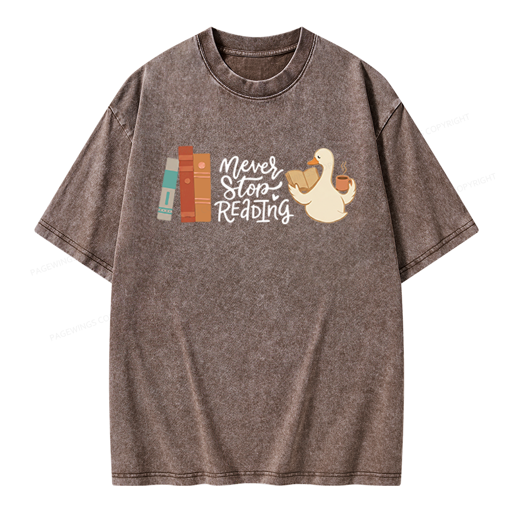 Pagewings Never Stop Reading Unisex Washed T-shirt