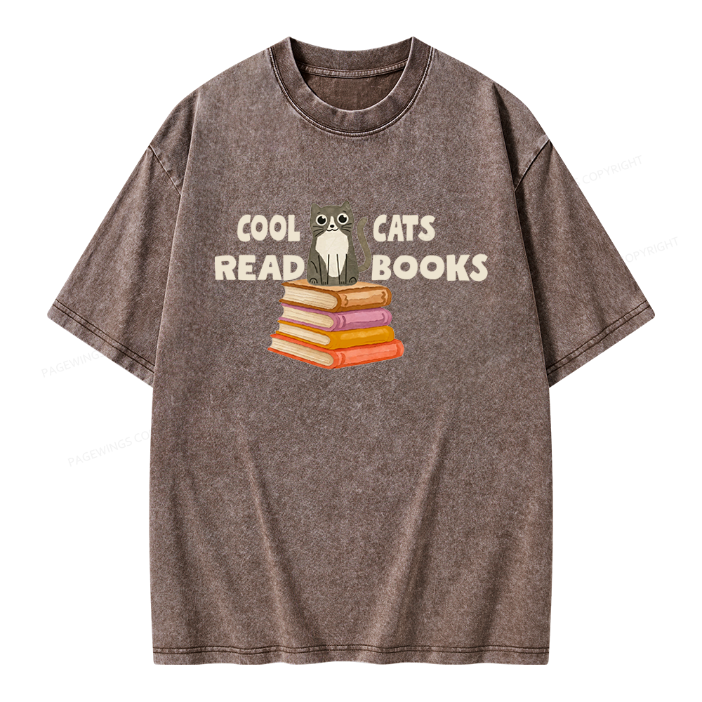 Pagewings Cool Cats Read Books Unisex Washed T-shirt