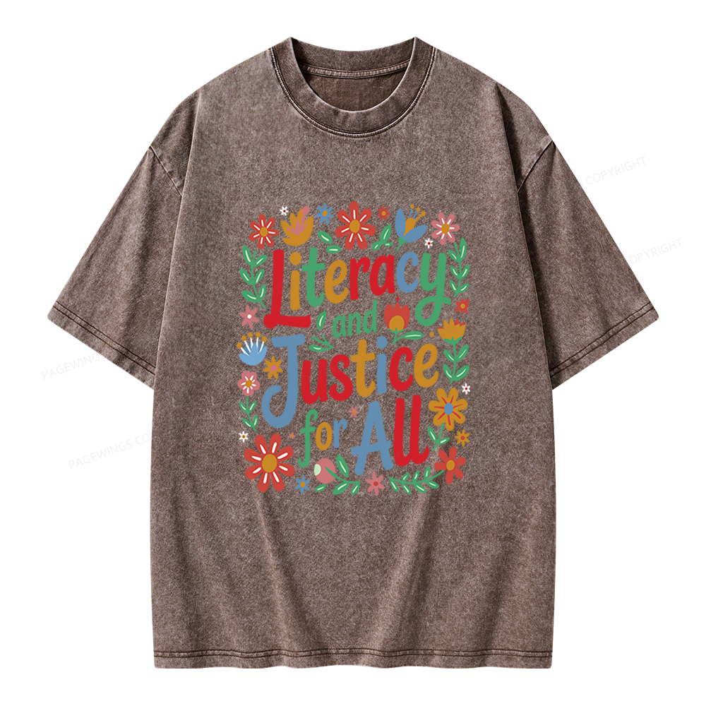 Pagewings Literacy And Justice For All Unisex Washed T-shirt