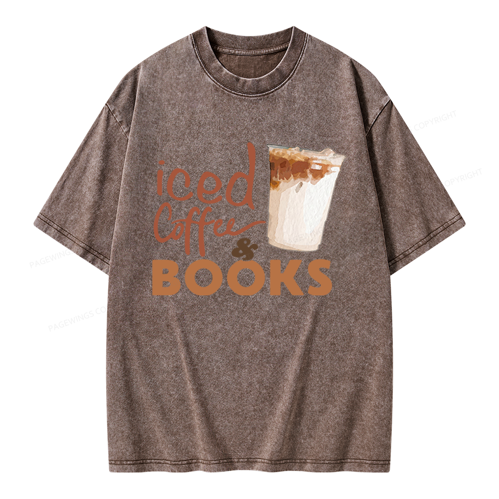 Pagewings Iced Coffee And Books Unisex Washed T-shirt