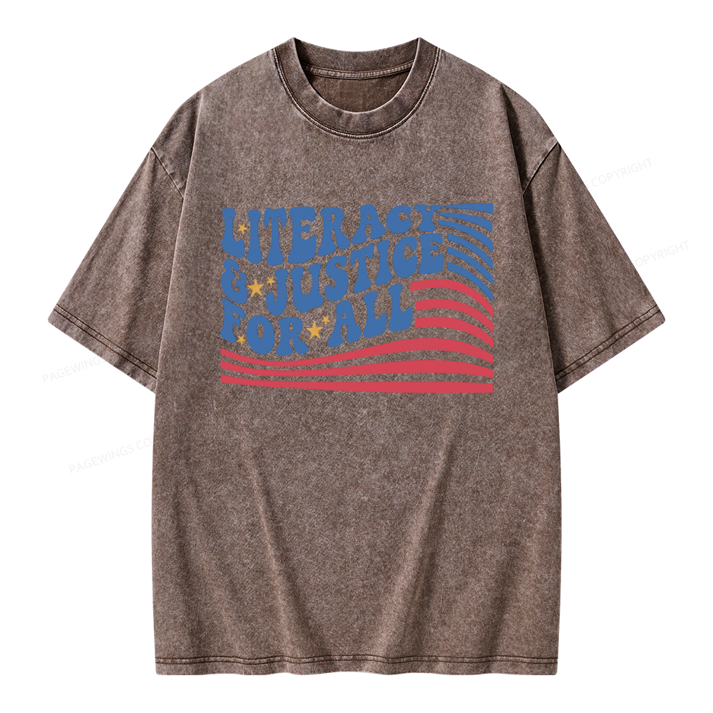 Pagewings Literacy And Justice For All Unisex Washed T-shirt