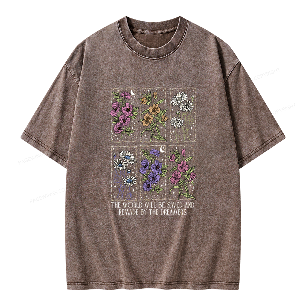 Pagewings Vintage Book Flowers Unisex Washed T-shirt