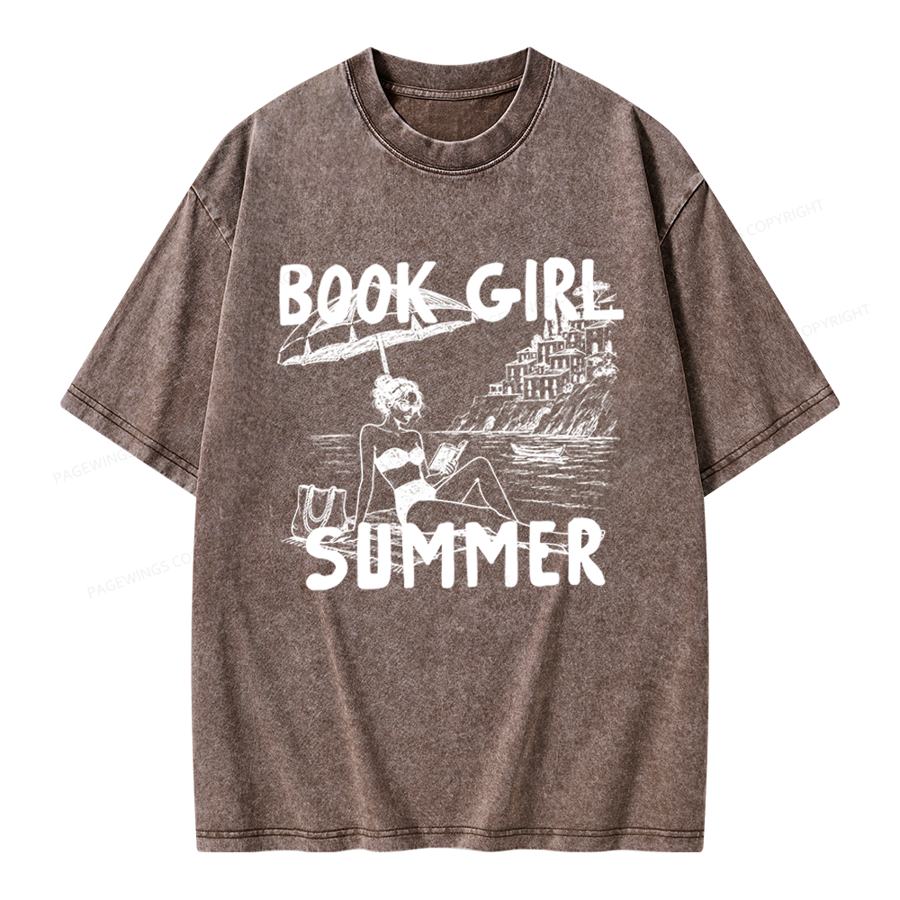 Pagewings Book Girl Summer Unisex Washed T-shirt