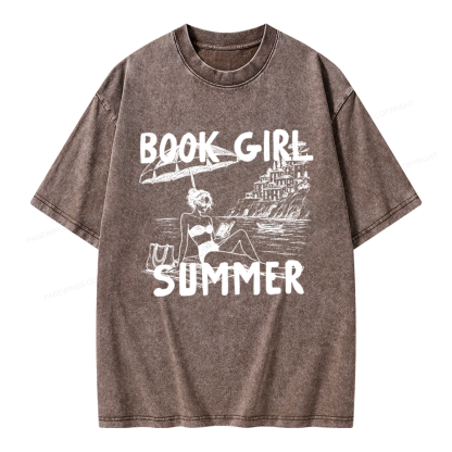 Pagewings Book Girl Summer Unisex Washed T-shirt