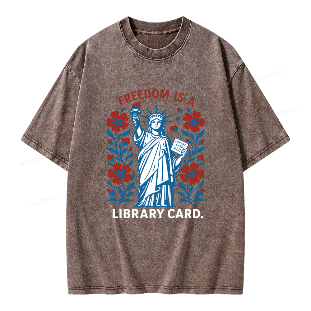 Pagewings Liberty is a Library Card Unisex Washed T-shirt