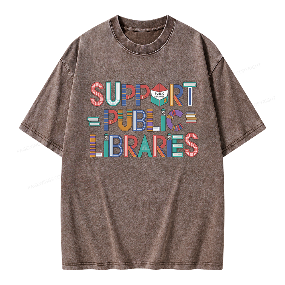 Pagewings Support Public Libraries Unisex Washed T-shirt