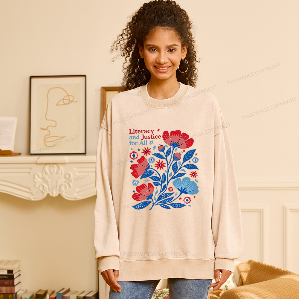 Pagewings Literacy and Justice for All Unisex Washed Sweatshirt
