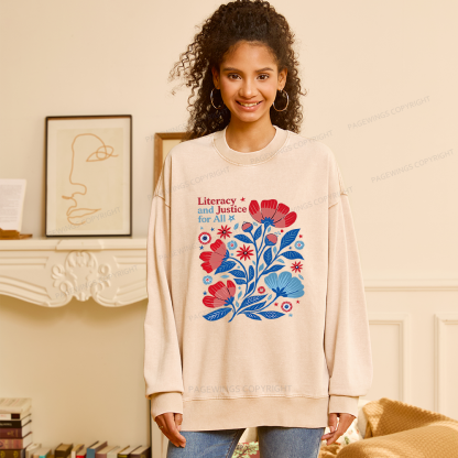 Pagewings Literacy and Justice for All Unisex Washed Sweatshirt