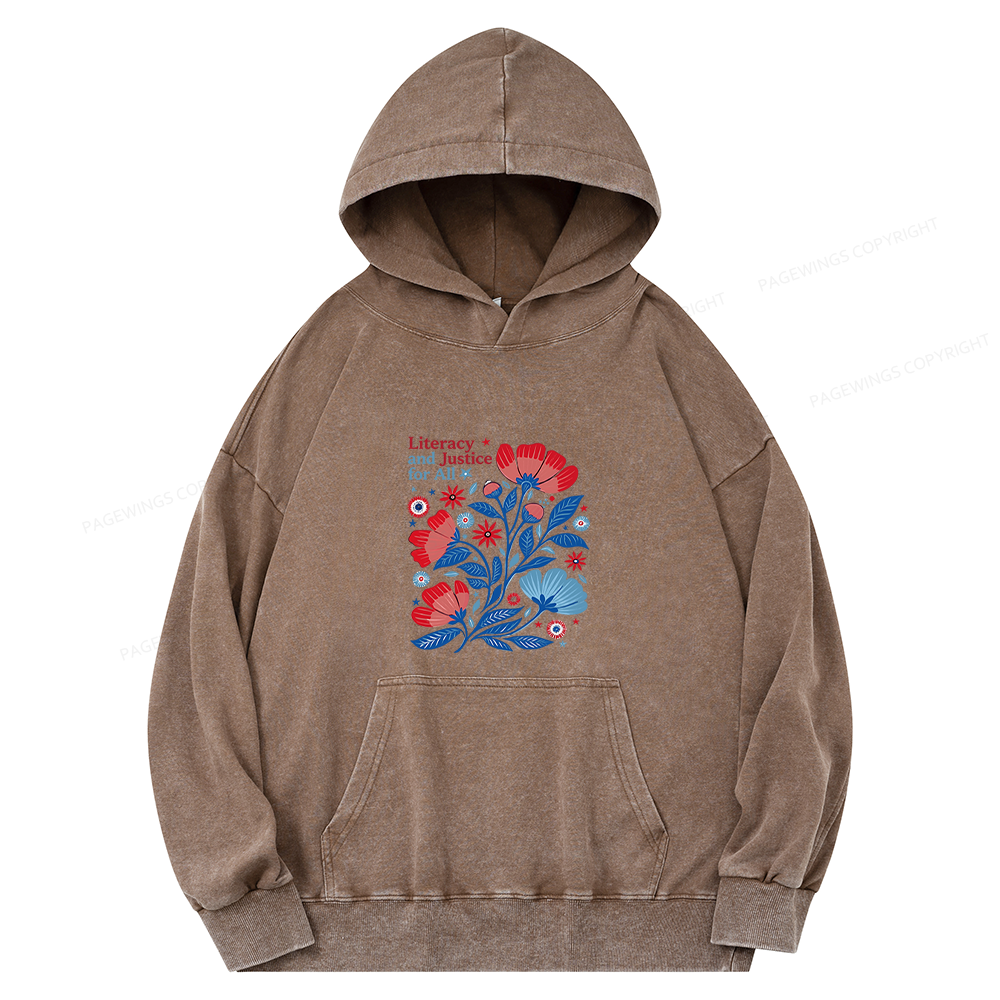 Pagewings Literacy and Justice for All Unisex Washed Hoodie
