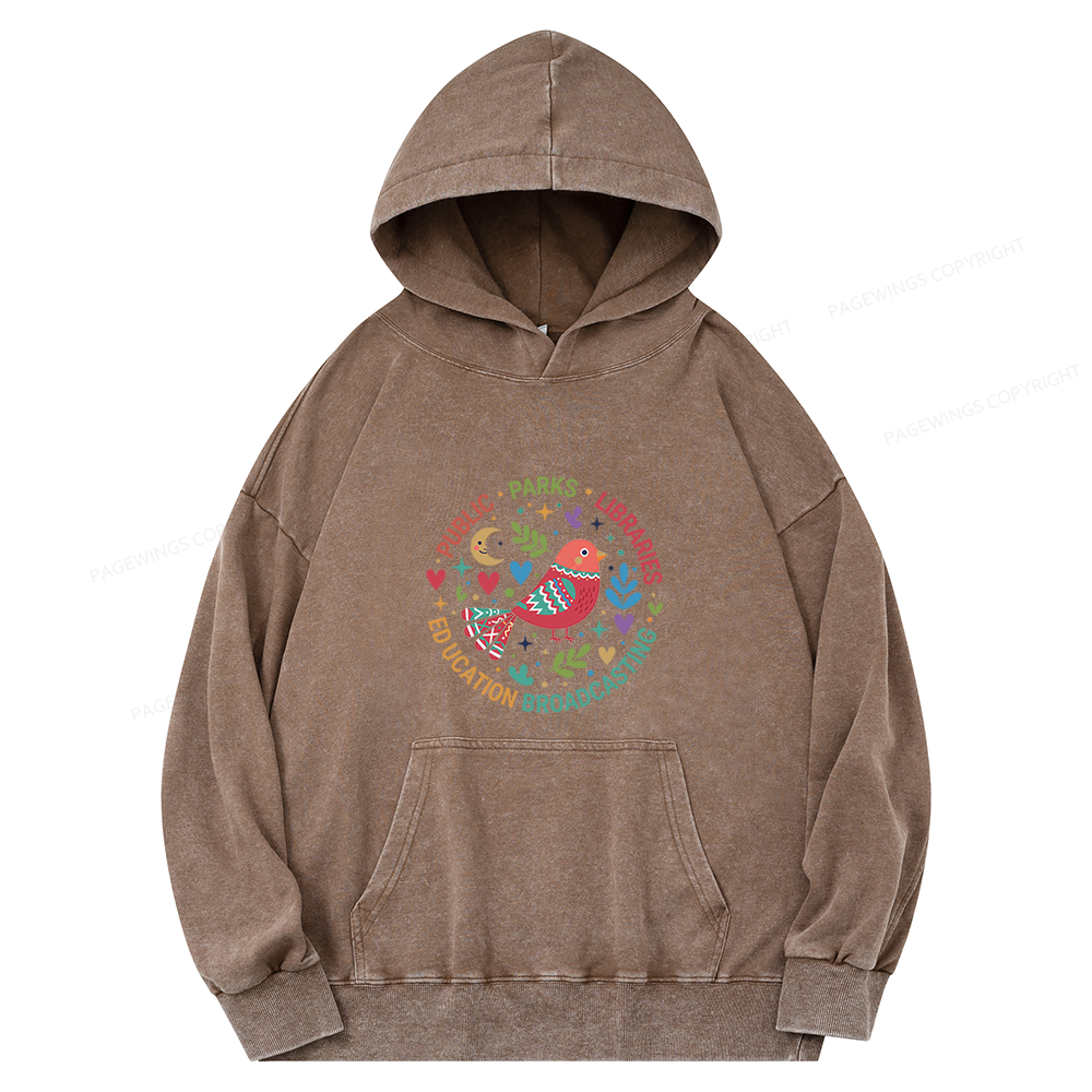 Pagewings Public Parks Libraries Education Broadcasting Unisex Washed Hoodie